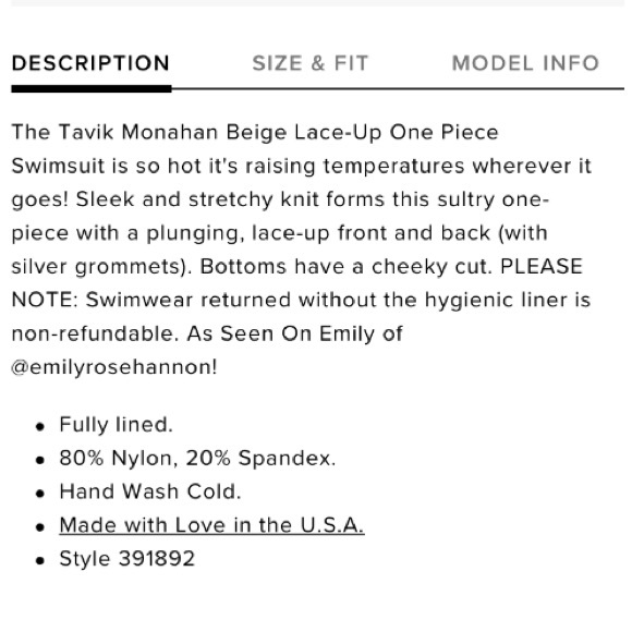 Tavik NWT Monahan Nude Lace Up One Piece Swimsuit - Picture 7 of 10